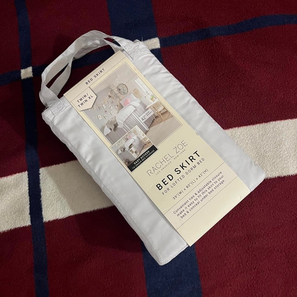 Long Bed Skirt For Raised Lofted Twin XL 42” Drop College Dorm Rachel Zoe WHITE